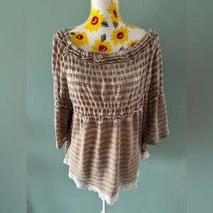 NWOT Maurice’s Tan White Striped Top Plus Size 0